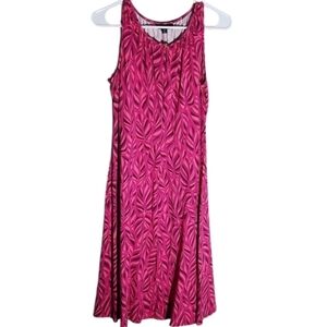 Lands End Dress Womens Size 10 / 12 Pink Floral Keyhole Midi